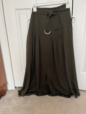 White House Black Market Olive Maxi Skirt with D-Ring Tie